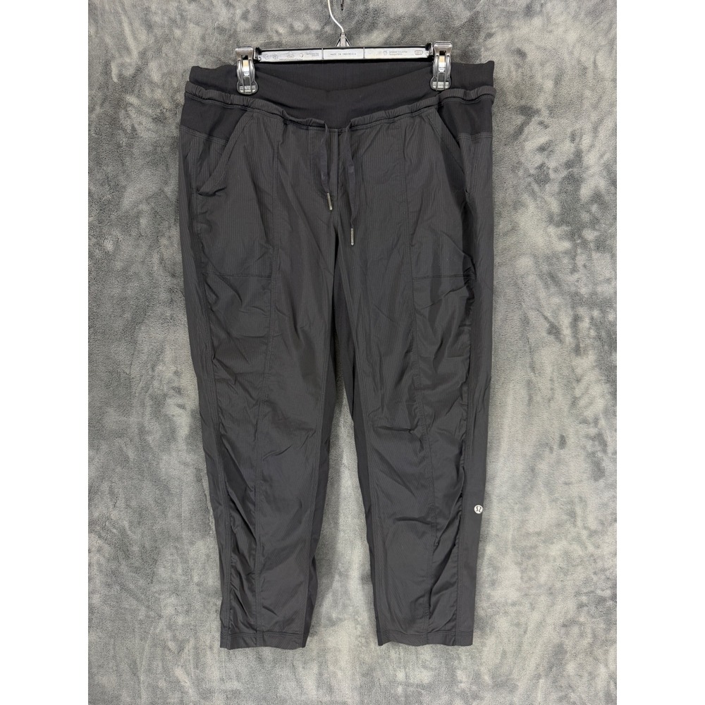 Lululemon‎ Beyond the Studio Crop Pants Black Pinstripe Joggers Womens Size 12
